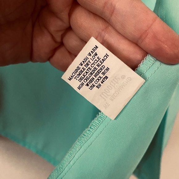 Peters & Ashley Aqua Blue Vintage Blouse Size 12 Short Sleeves Shoulder Pads - Picture 6 of 11